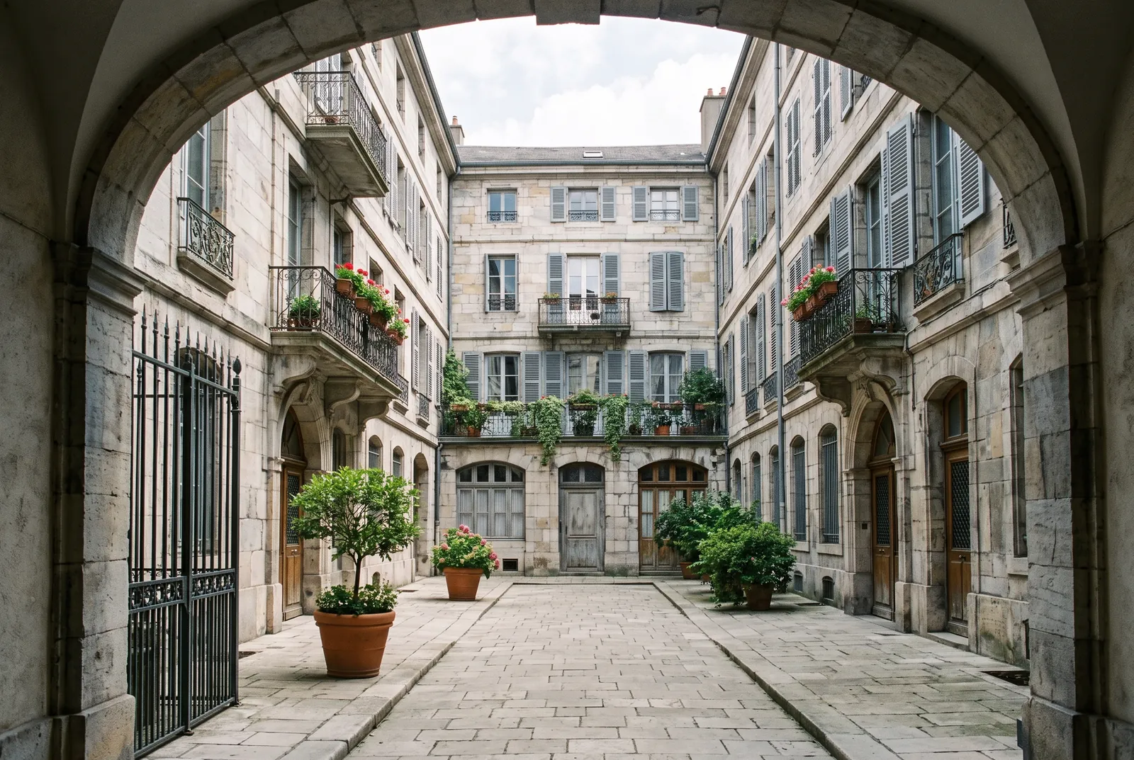 Cour intérieure d'un immeuble à Besançon